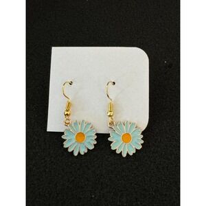 Blue Flower Earrings Pierced Ears Gold Tone Accent New